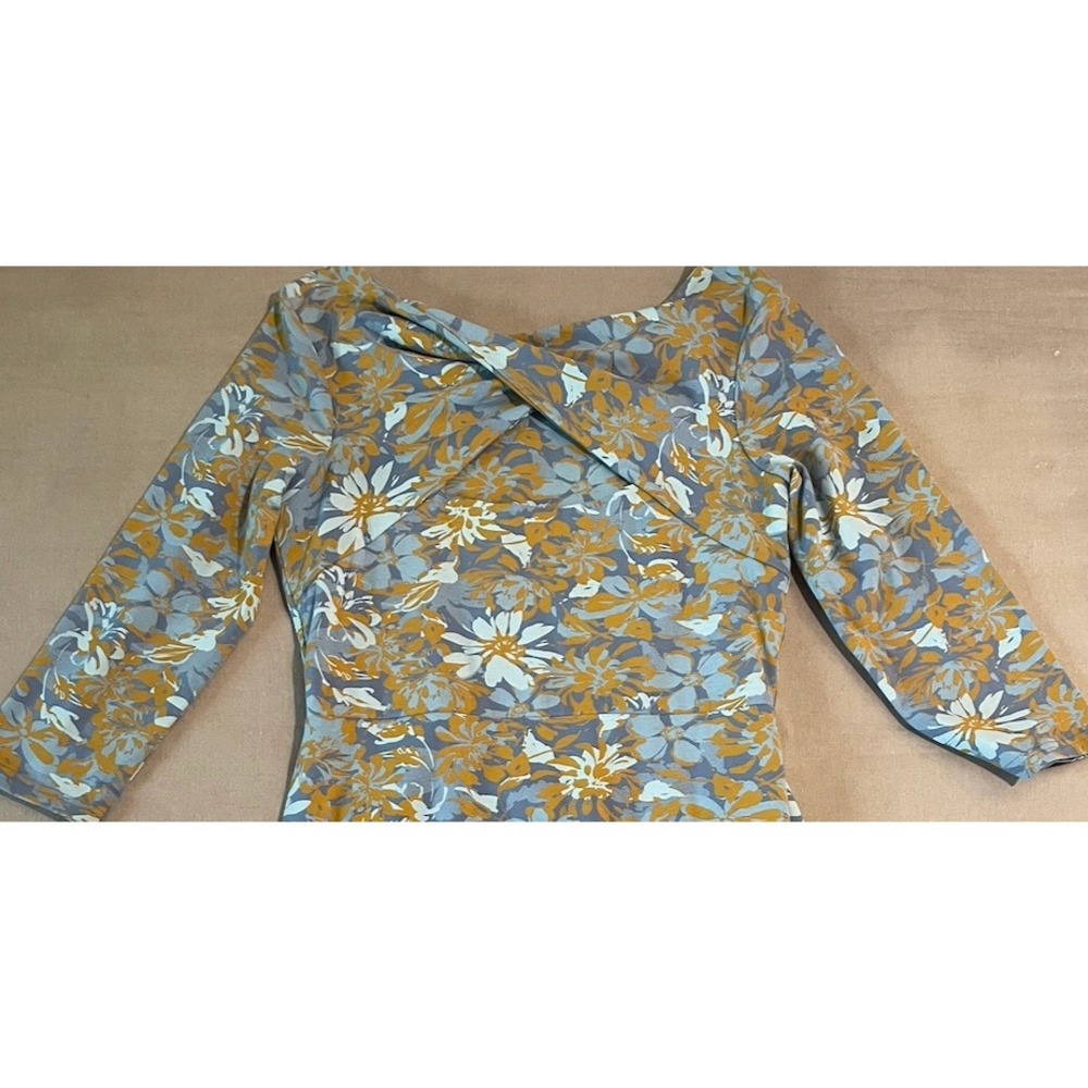 Pact Organic Cotton Midi Dress Sz L Neutral Floral Fit & Flare Earthy - Picture 8 of 8